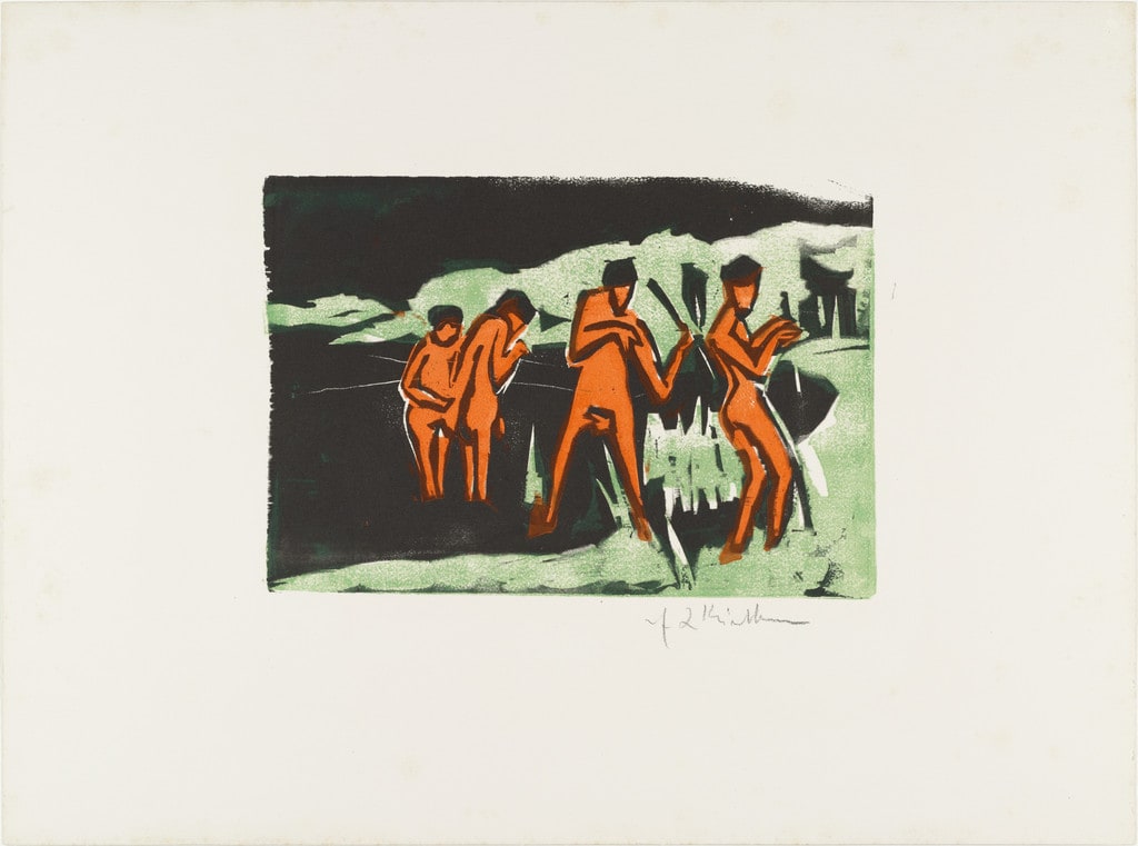 Bathers Throwing Reeds (Mit Schilf werfende Badende) from Brücke 1910