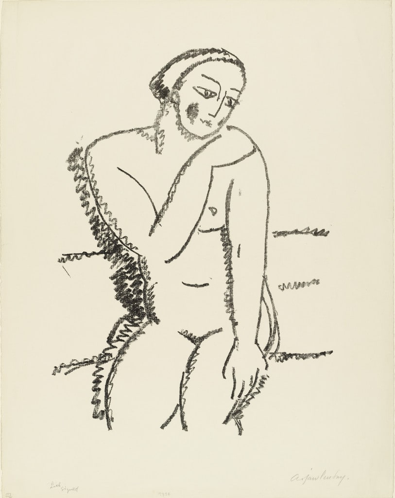 Seated Female Nude (With Right Hand on the Left Shoulder) (Sitzender weiblicher Dreiviertelakt (die rechte Hand auf der linken Schulter))
