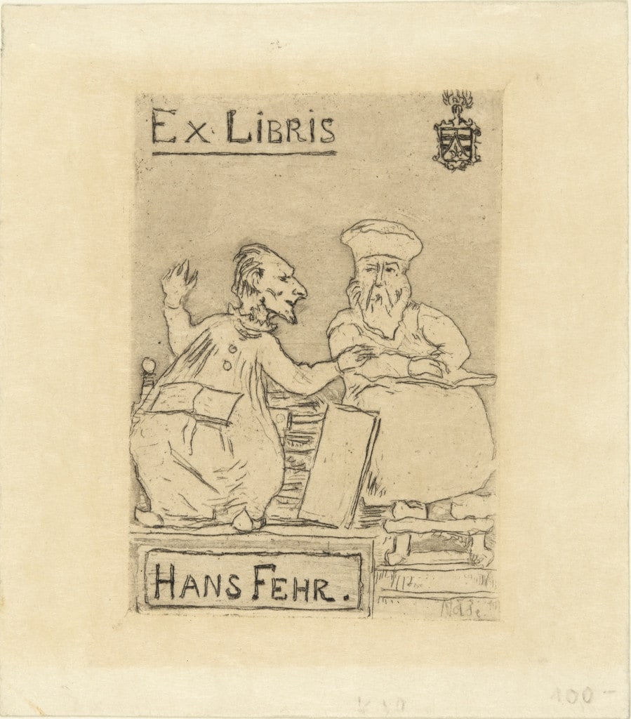 The Scholars, Bookplate Hans Fehr (Die Gelehrten, Ex Libris Hans Fehr)