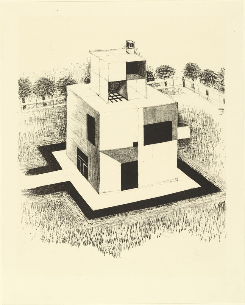 House of the White Man (Haus des weißen Mannes) from the portfolio New European Graphics, 1st Portfolio: Masters of the State Bauhaus, Weimar, 1921 (Neue europäische Graphik, 1. Mappe: Meister des Staatlichen Bauhauses in Weimar, 1921)