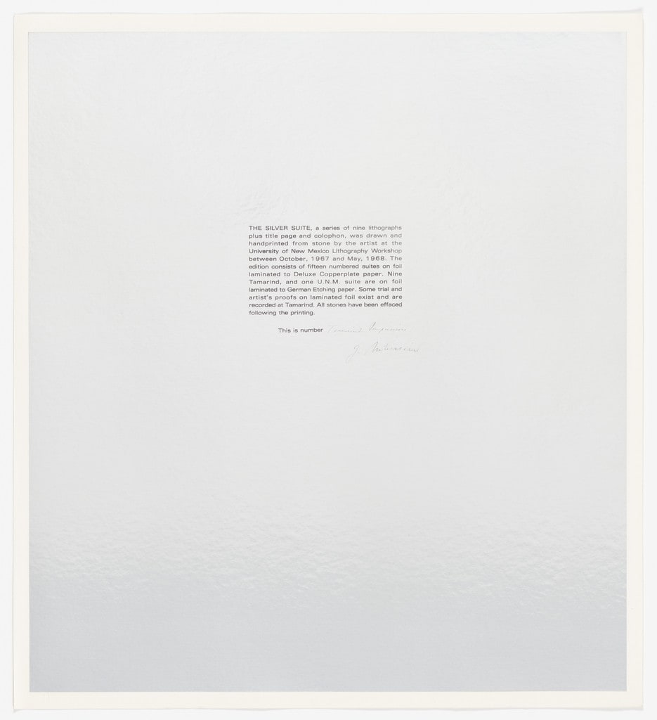 Colophon page from Silver Suite
