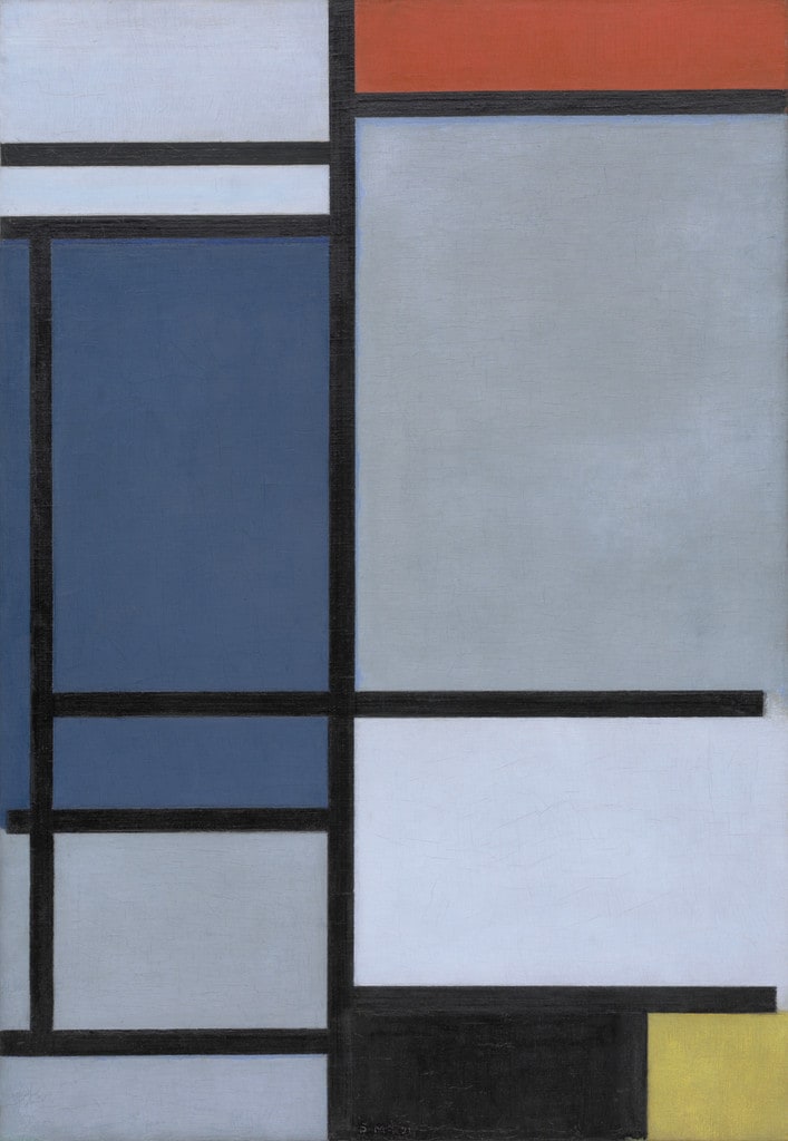 Composition with Red, Blue, Black, Yellow, and Gray