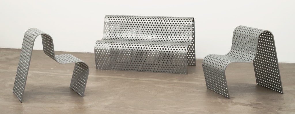 Perforated Metal Settee and Perforated Metal Chairs