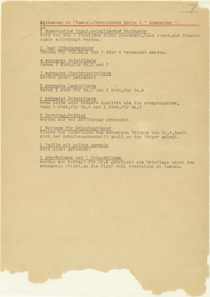 Notes and sketches for The Triadic Ballet (Das triadische Ballett)
