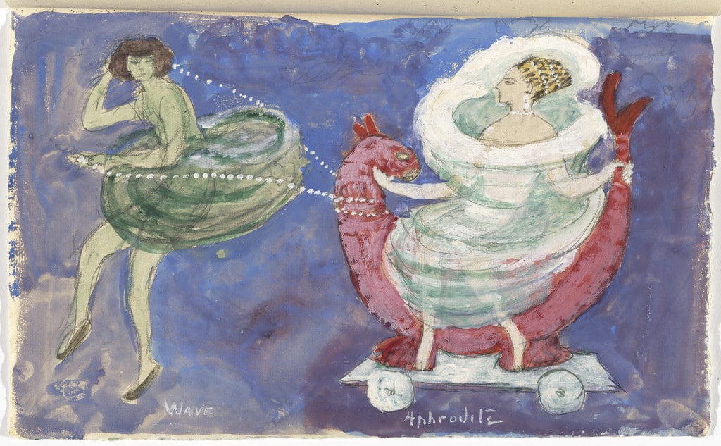 Costume design (Wave Drawing Aphrodite on a Dolphin) for artist's ballet Orphée of the Quat-z-arts