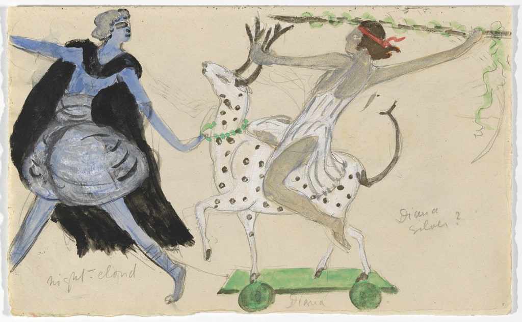 Costume design (Night-Cloud and Diana) for artist's ballet Orphée of the Quat-z-arts