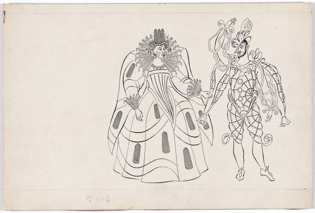 Pocahontas and John Smith. Costume design for the ballet Pocahontas