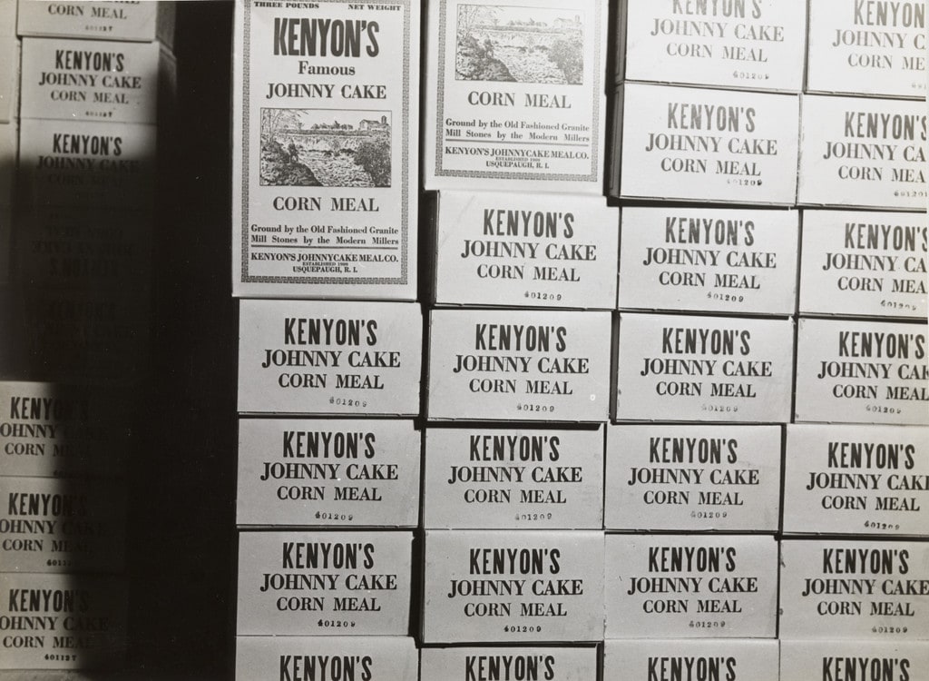 Boxes of Kenyon's Johnny Cake cornmeal awaiting shipment. Usquepaug, Rhode Island