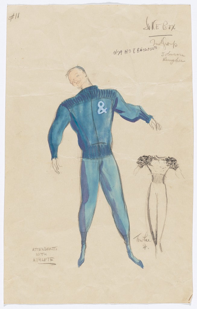 Attendants with Athlete. Costume design for the ballet Juke-Box