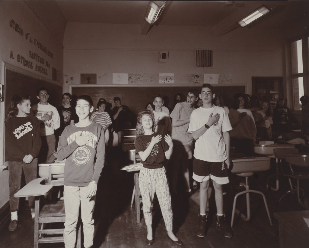 Pledging Allegiance, 8th Grade Homeroom, H.F. Grebey Junior High School, Hazelton, Pennsylvania