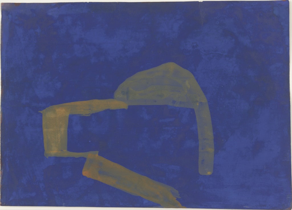 blue surrounding, and contained by, three yellows