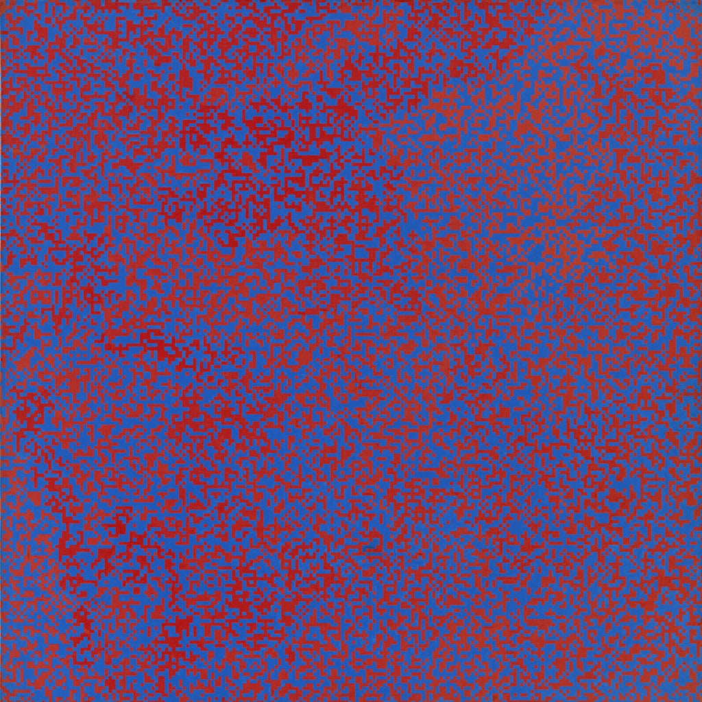 Random Distribution of 40,000 Squares Using the Odd and Even Numbers of a Telephone Directory, 50% Blue, 50% Red