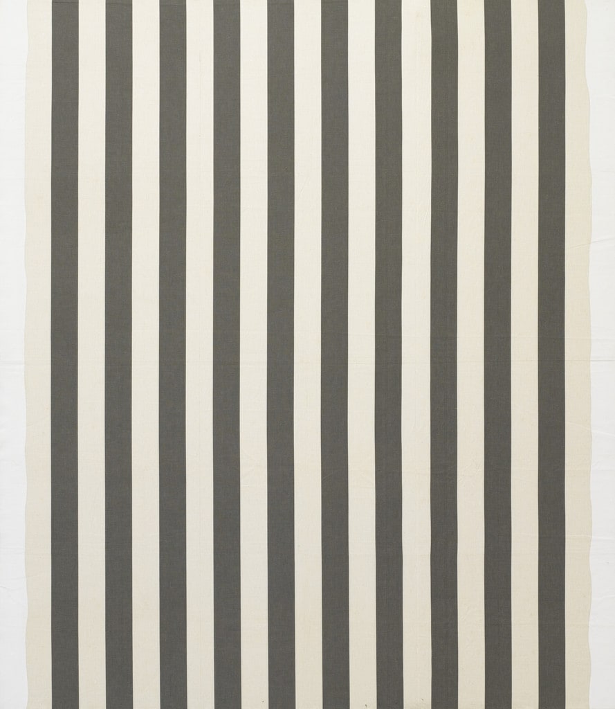 White acrylic painting on white and anthracite gray striped fabric