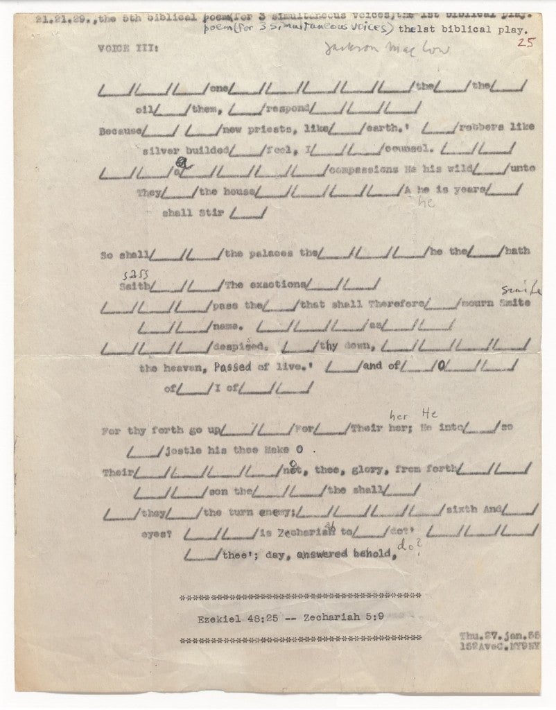 21.21.29., The 5th Biblical Poem (for 3 Simultaneous Voices) The 1st Biblical Play