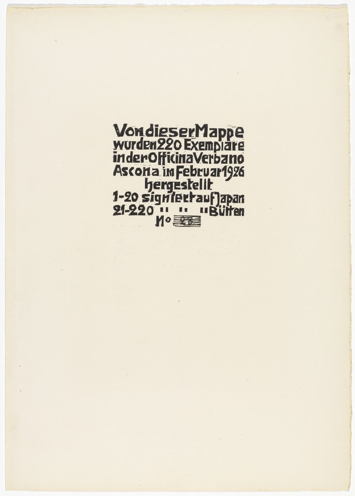 Colophon (Kolophon) from 16 Woodcuts (16 Holzschnitte)