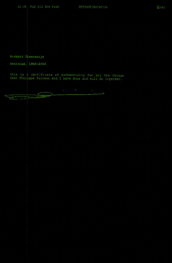 In 1993 Rirkrit Tiravanija made a SCI-FI artwork for me from Fade to Black