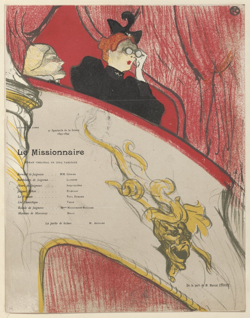 The Box with the Gilded Mask (La Loge au mascaron doré), program for The Missionary (Le Missionnaire) from The Beraldi Album of Theatre Programs