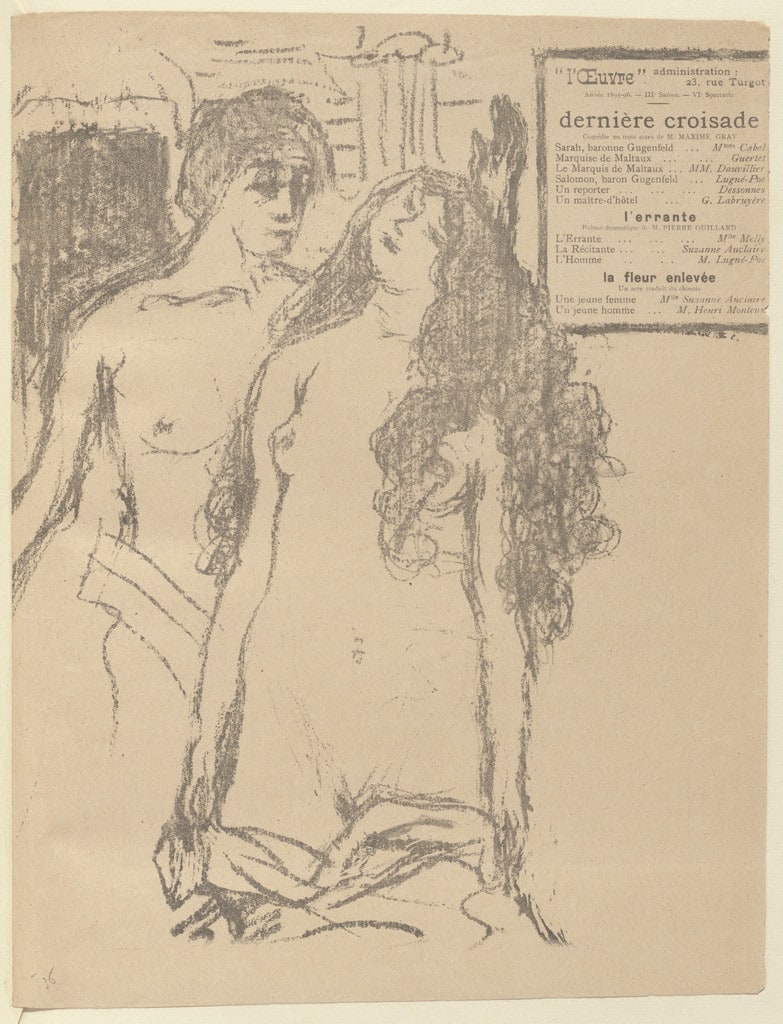 Program for The Last Crusade (Dernière croisade), The Wanderer (L'Errante), and The Purloined Palan Flower (La Fleur Palan enlevée) from The Beraldi Album of Theatre Programs