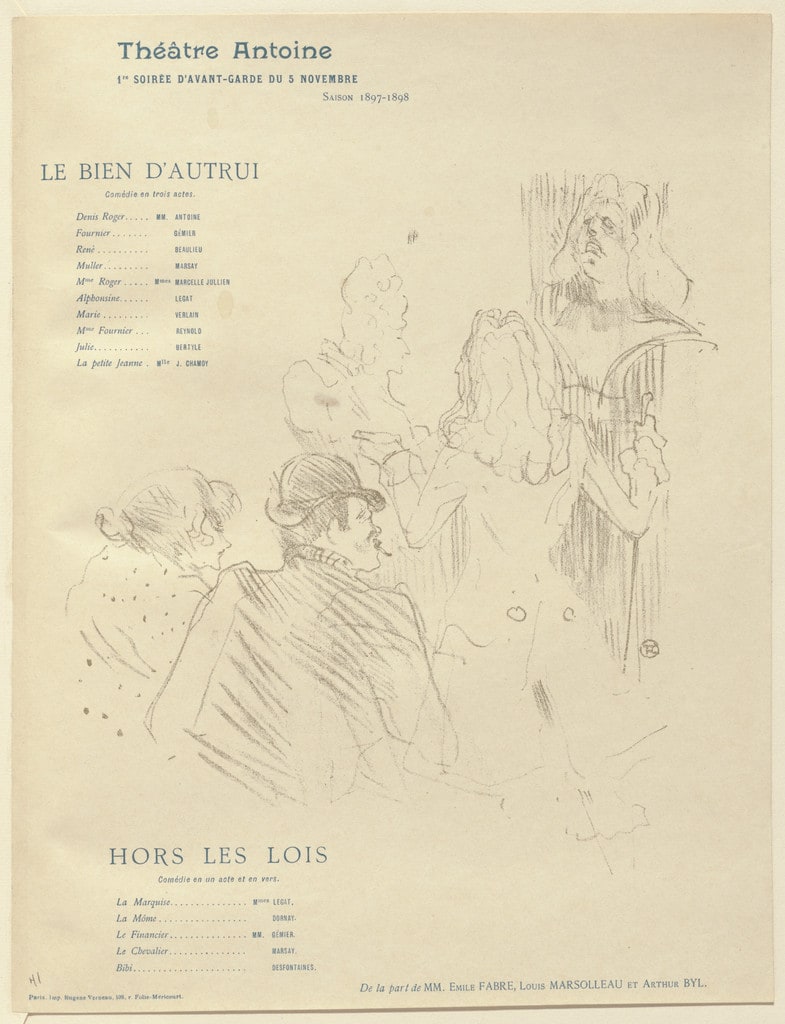 Homage to Molière (Hommage à Molière), program for Other People's Property (Le Bien d'autrui) and Outside the Law (Hors les lois) from The Beraldi Album of Theatre Programs