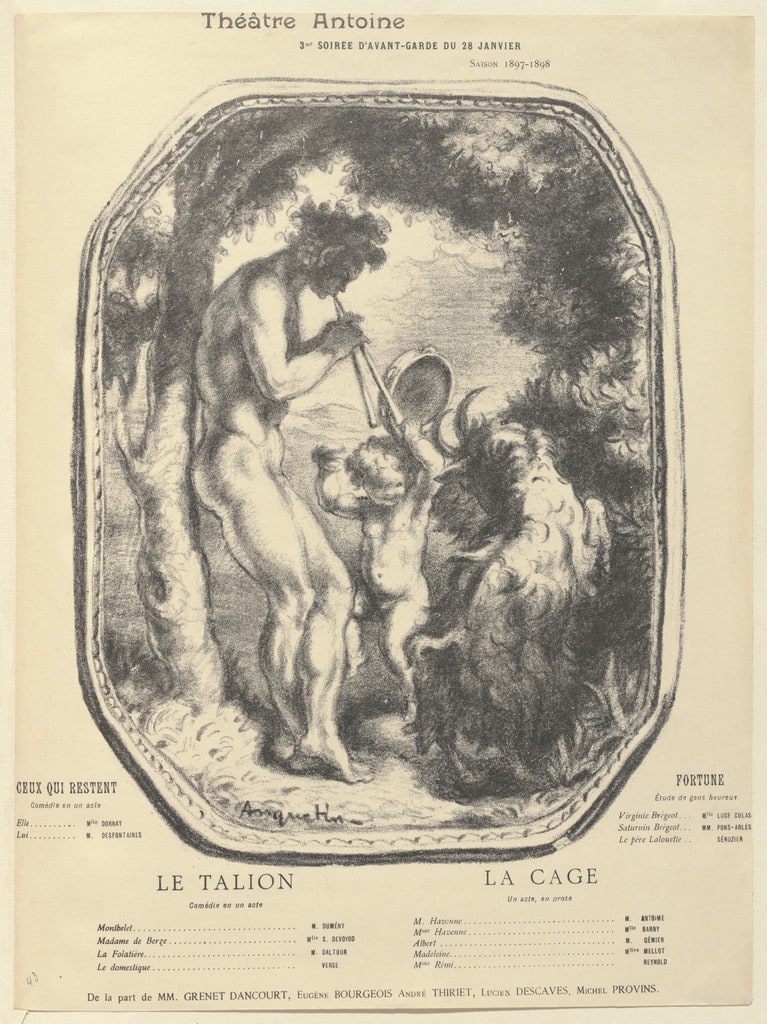 Program for The Retaliation (Le Talion), The Cage (La Cage), Those who Remain (Ceux qui restent), and Fortune from The Beraldi Album of Theatre Programs