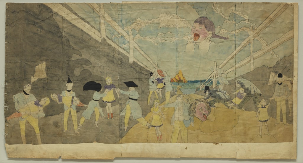 a) Untitled (Strangled child in the sky) b)  At Norma Catherine nearing enemy lines are captured