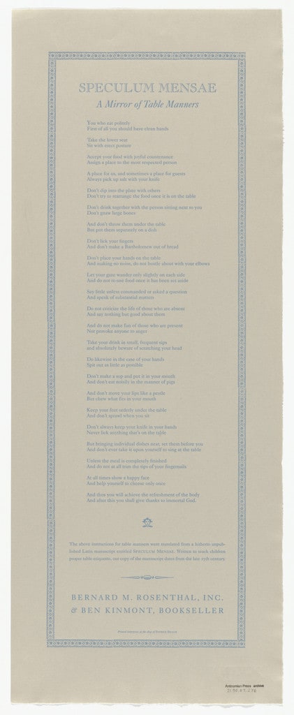 Speculum mensae from Antinomian Press Archive