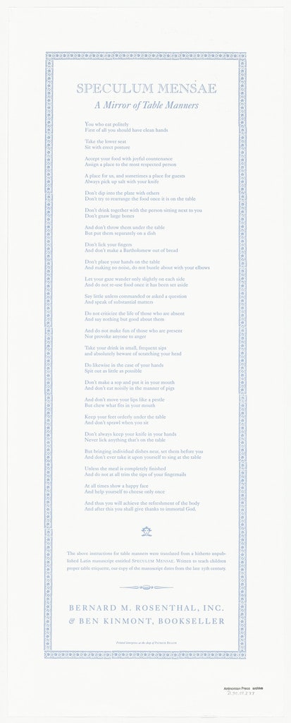 Speculum mensae from Antinomian Press Archive