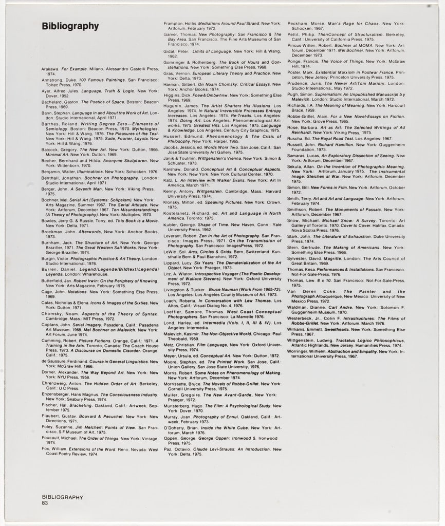 Bibliography 1, 1976 reprinted from Photography and Language, Camerawork Press
