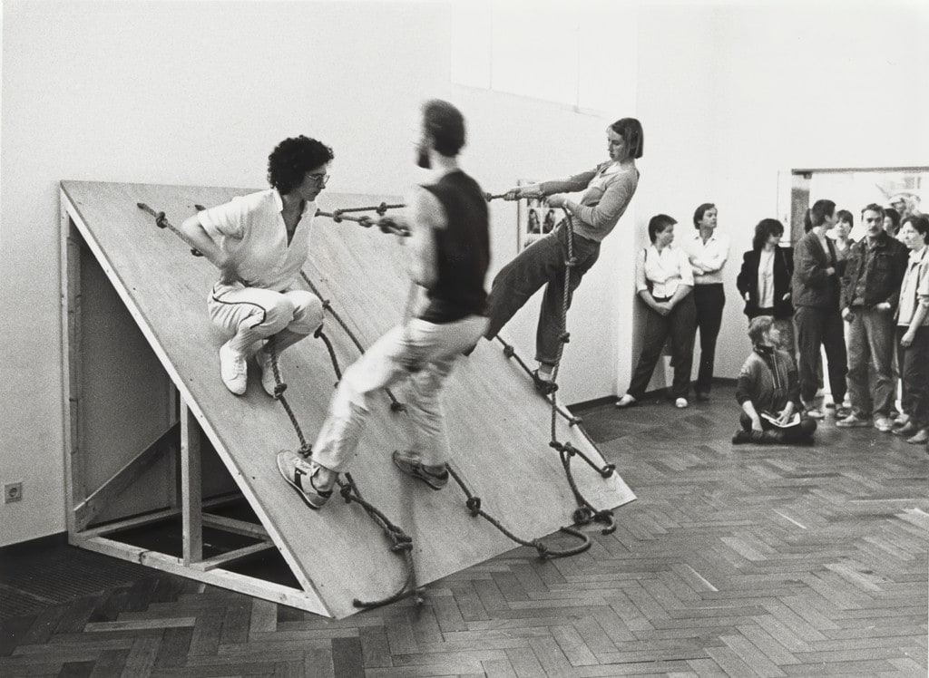 Photograph of "Slant Board Performance" at the Stedelijk Museum