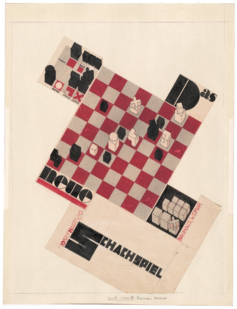 The New Chess Game (Das Neue Schachspiel). Promotional design (unrealized) for chess set by Josef Hartwig