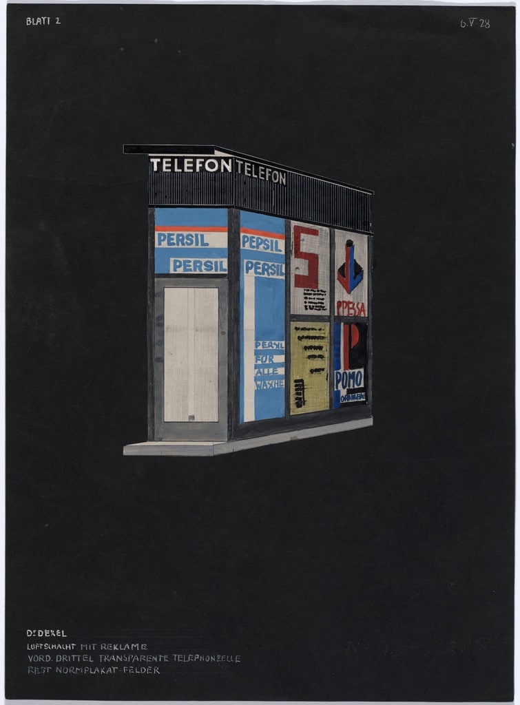 Design for airshaft with advertising and telephone booth