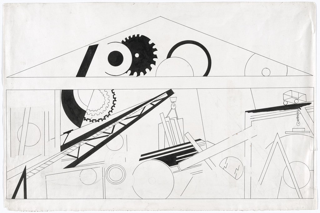Study for Mechanical Engineering Pavilion mural at the All-Russian Exhibition for Agriculture and Home Industries (Vserossiiskaia sel’skokhoziaistvennaia i kustarno-promyshlennaia vystavka), Central Park of Culture and Leisure (now Gorky Park), Moscow