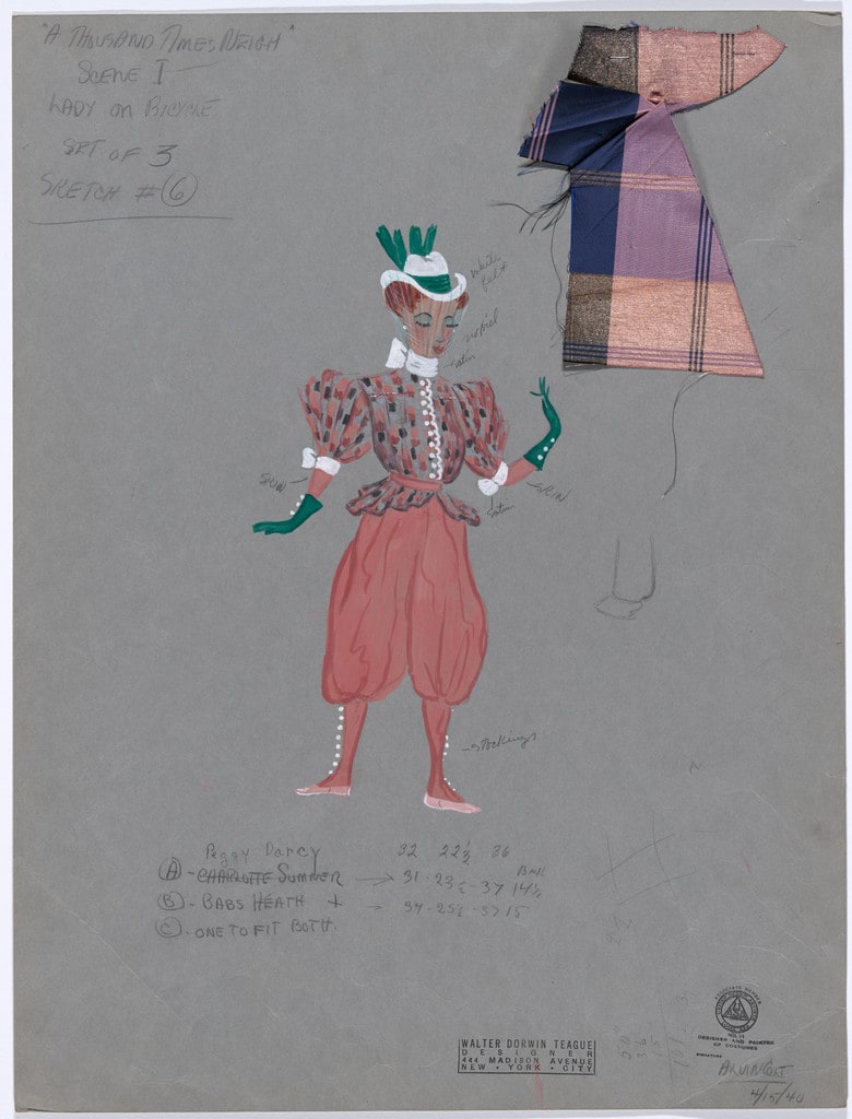 Lady on Bicycle. Costume design for the ballet A Thousand Times Neigh