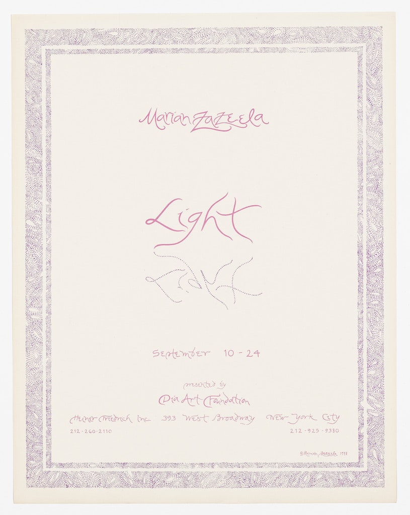 Poster for Marian Zazeela, Light, Dia Art Foundation, September 1978