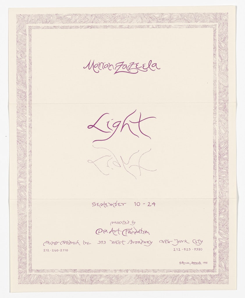 Poster for Marian Zazeela, Light, Dia Art Foundation, September 1978