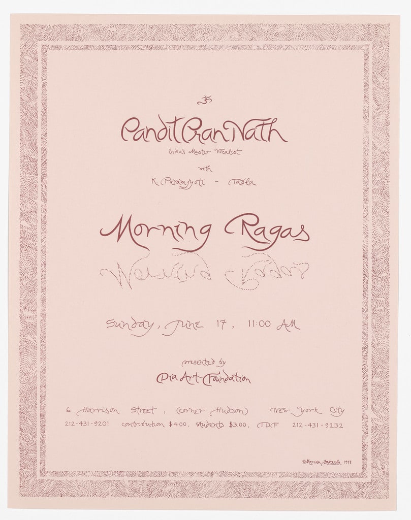 Poster for Pandit Pran Nath, Morning Ragas, Dia Art Foundation, June 1979