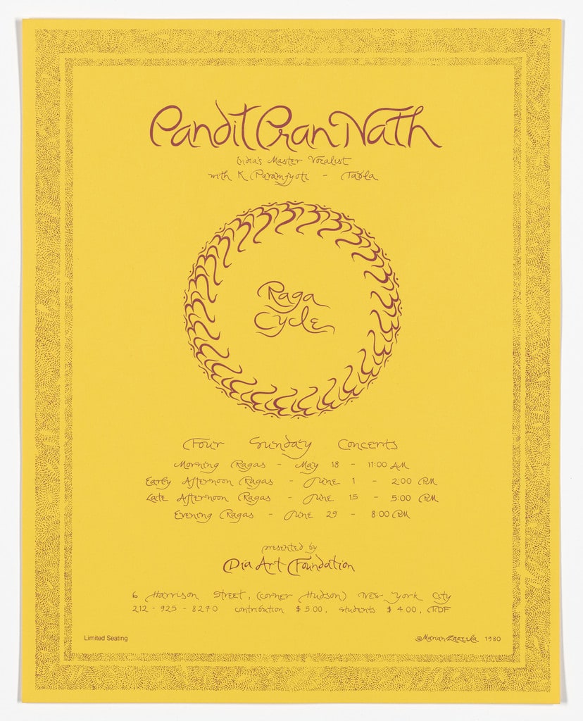 Poster for Pandit Pran Nath, Raga Cycle, Dia Art Foundation, May - June 1980