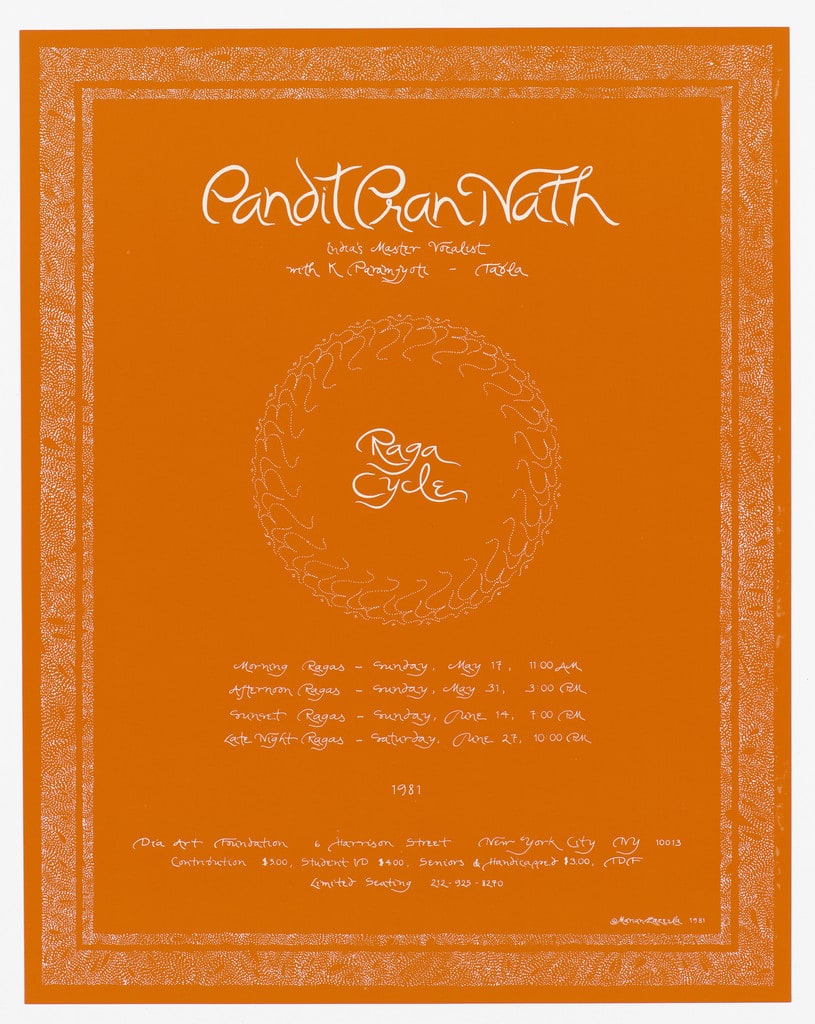 Poster for Pandit Pran Nath, Raga Cycle, Dia Art Foundation, May - June 1981