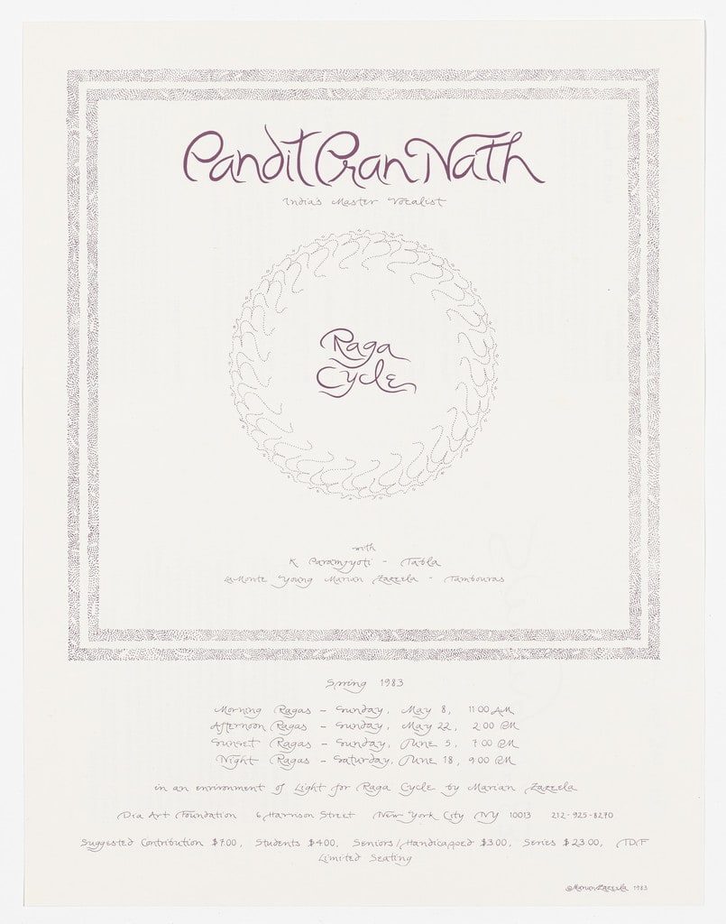 Poster for Pandit Pran Nath, Raga Cycle, Dia Art Foundation, May - June 1983