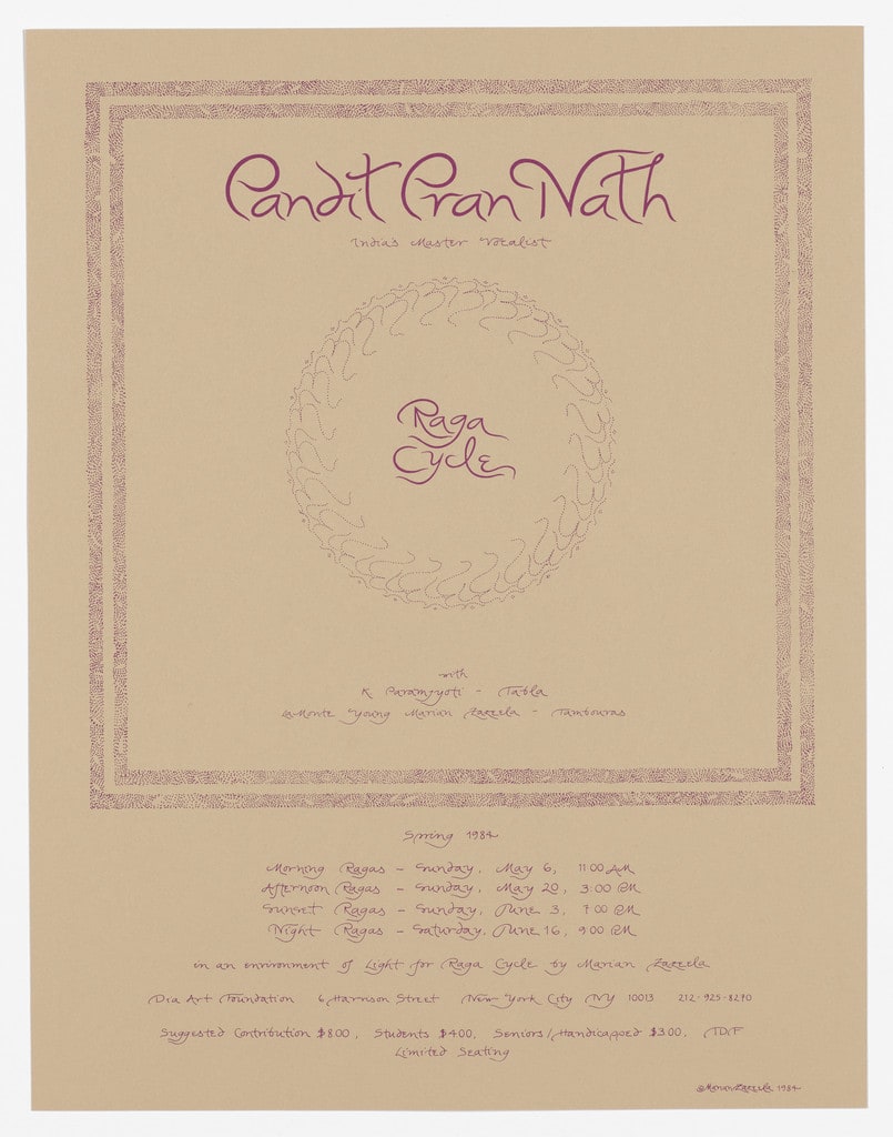 Poster for Pandit Pran Nath, Raga Cycle, Dia Art Foundation, May - June 1984