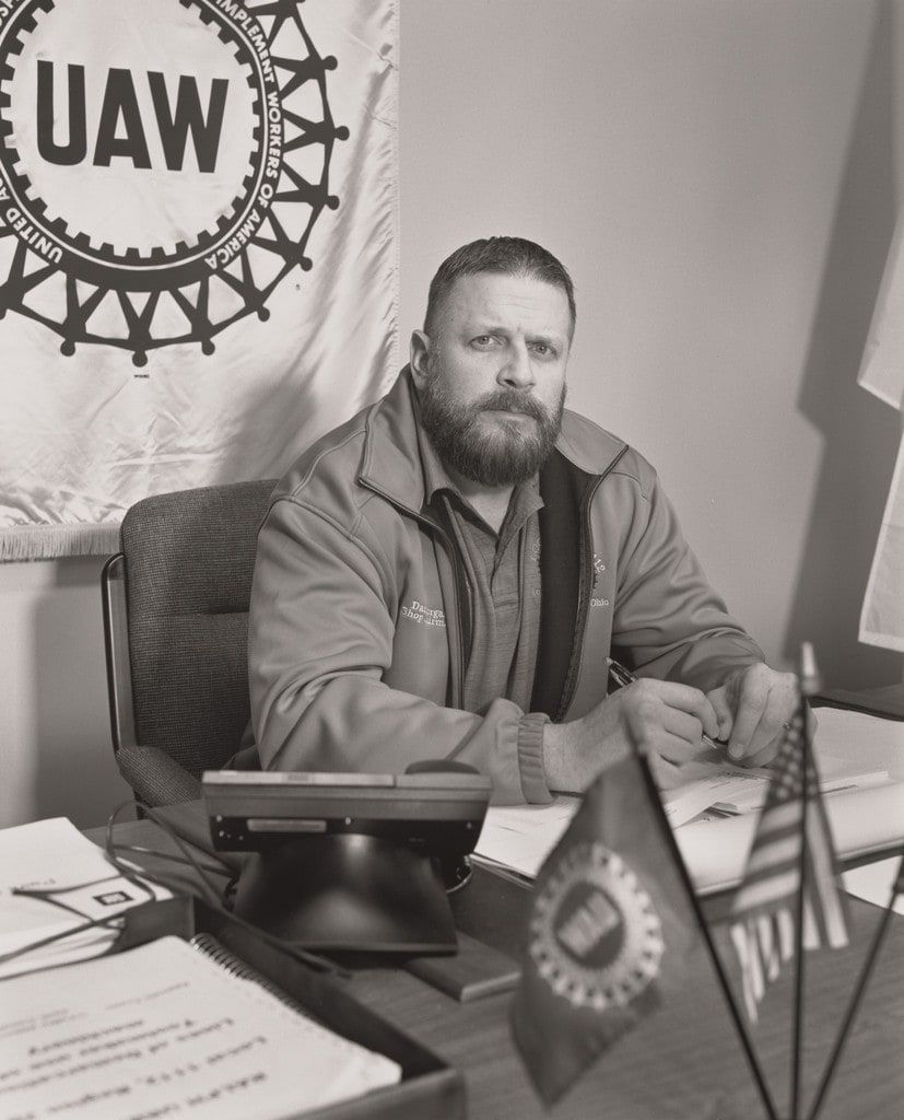 Dan Morgan, UAW Local 1112, Shop Chairman, in his office at UAW Local 1112 Reuther Scandy Alli union hall, (25 years in at GM Lordstown Complex, trim shop), Lordstown, OH, 2019 Lordstown Complex trim shop), Lordstown, OH