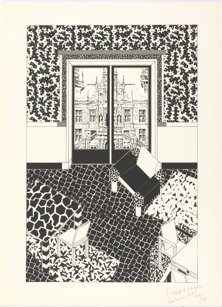 Print, View of an Interior with a Church Visible Through the Window, 1985