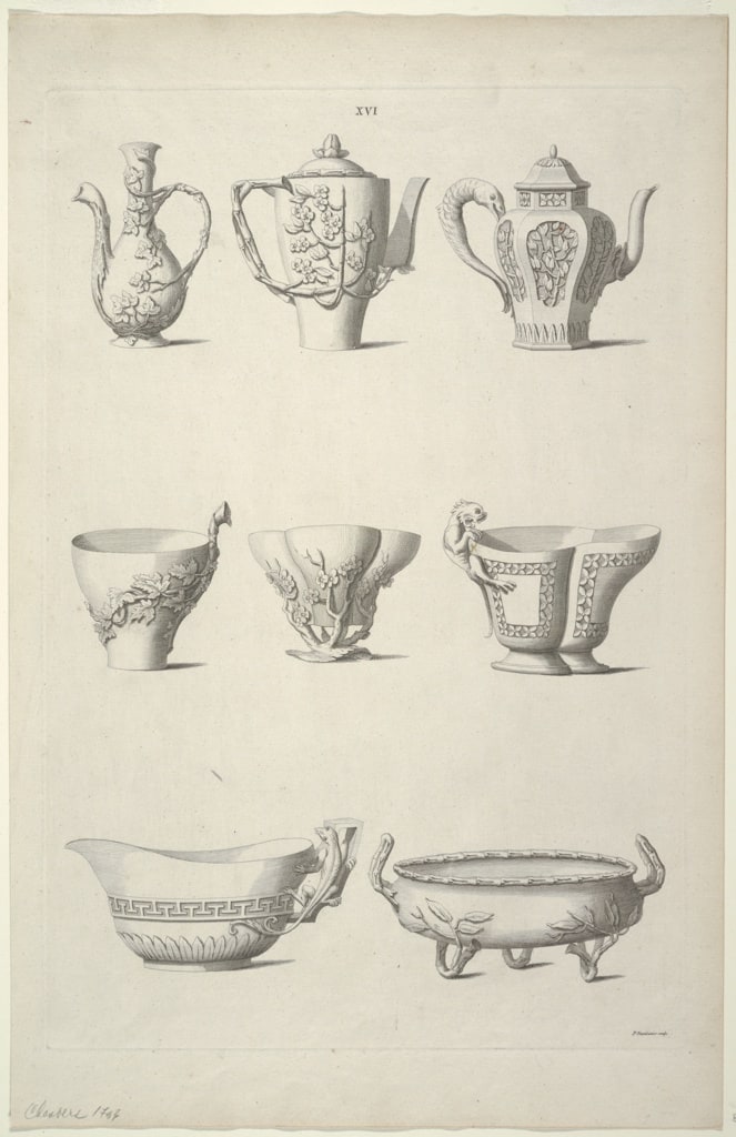 Print, Designs for Tableware, Plate XVI of Designs of Chinese Buildings, Furniture, Dresses, Machines and Utensils., 1757