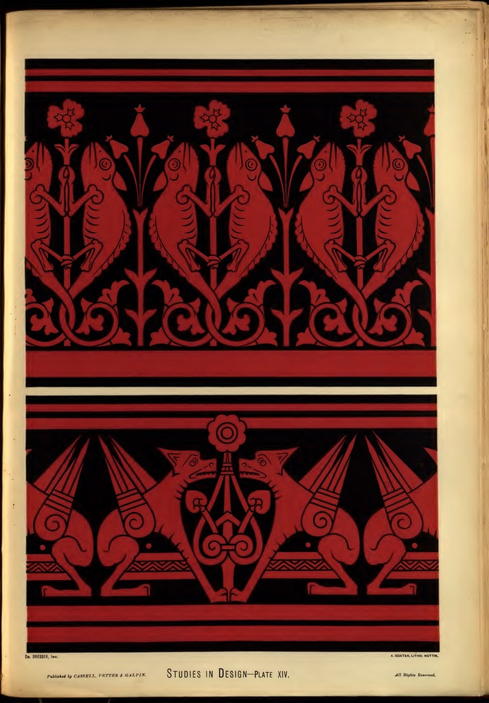 Book Illustration, Studies in Design, Two Grotesque Dado Rails, plate XIV, 1876