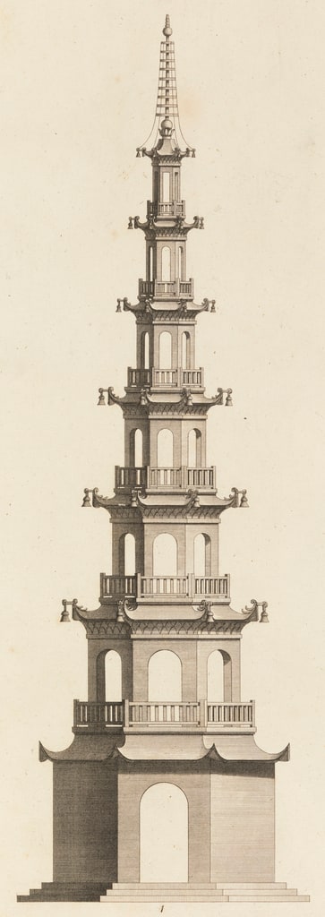 Book Illustration, Designs of Chinese Buildings, Furniture, Dresses, Machines, and Utensils; Pagoda design, 1757