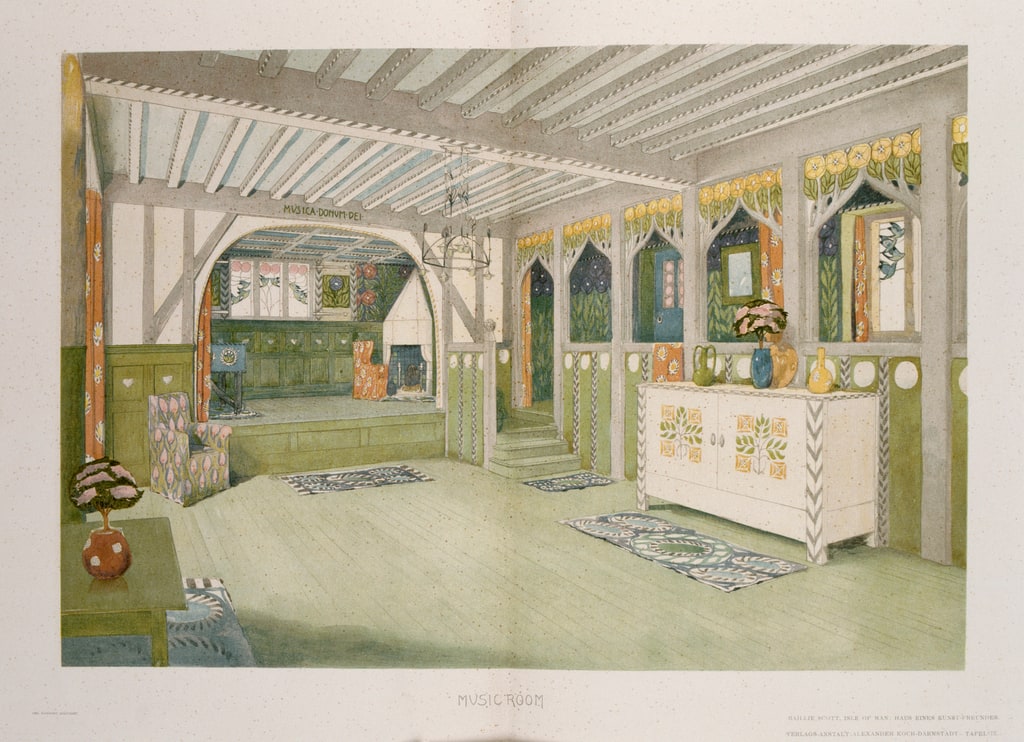 Book Illustration, Haus eines Kunst-freundes (House for an art lover), Music room, plate IX, 1902