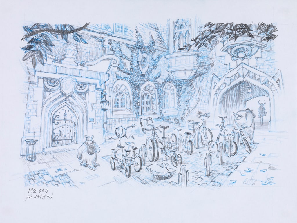 Concept Art, Mike and Sulley on Campus, Monsters University, 2013