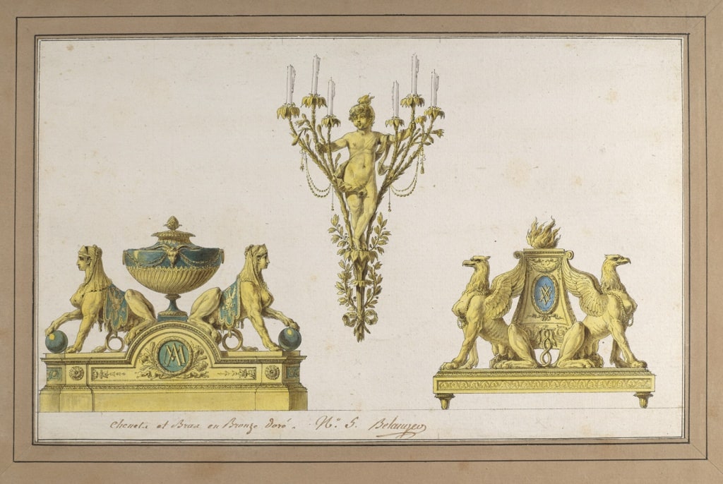 Drawing, Design for Two Andirons and Sconce of Gilt Bronze, 1777–90