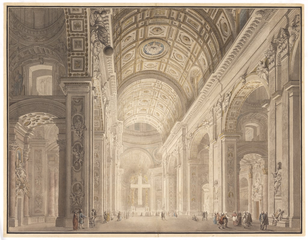 Drawing, Interior of St. Peter's Illuminated, before 1787