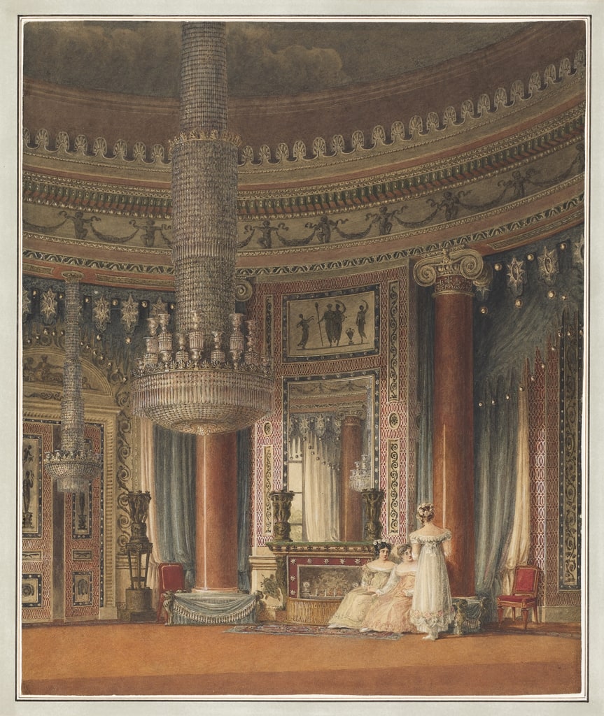 Drawing, The Circular Dining Room at Carlton House, London, 1819